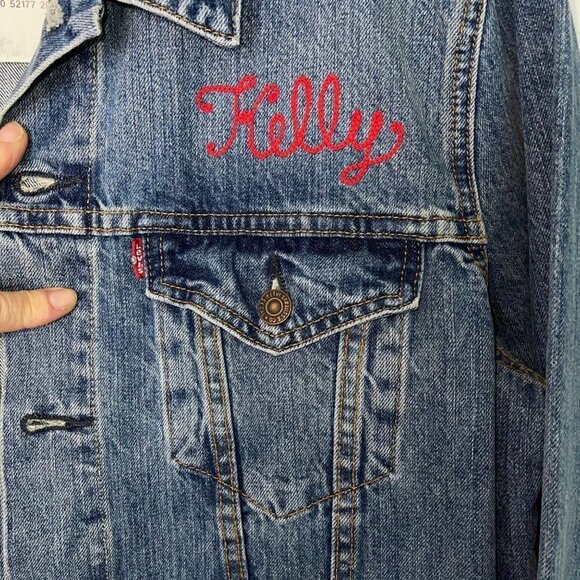 Levi's Womens Trucker Jacket Blue Size Large Denim Pure Cotton Customized New - Picture 5 of 13